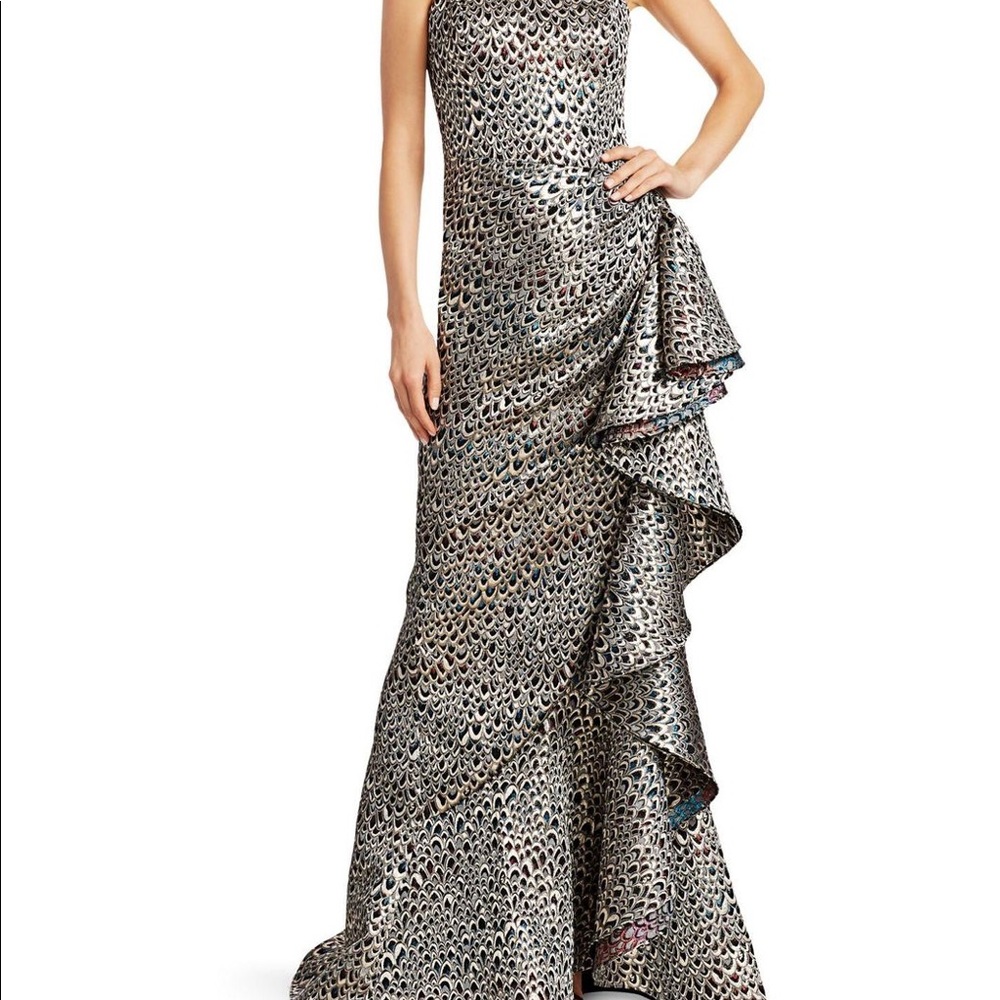 Badgley Mischka Multicolor Ruffle Mermaid Gown